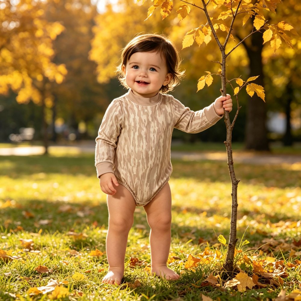 LR3239 Beige leaves branch Long-Sleeved bubble