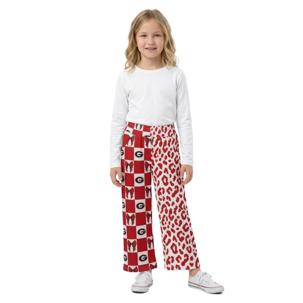 P1126 girl leopard Red bows Georgia team long pants