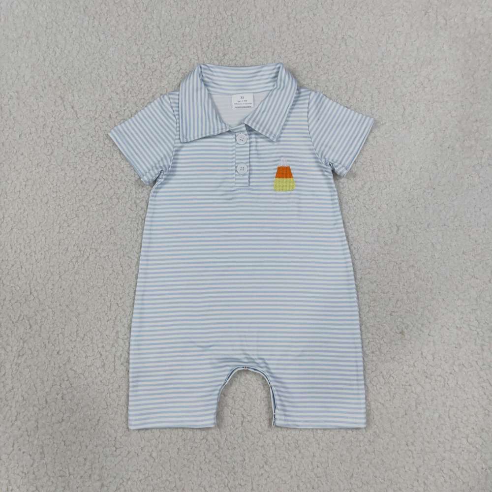 SR4281 Blue stripe Halloween candy embroidery short -Sleeved bubble
