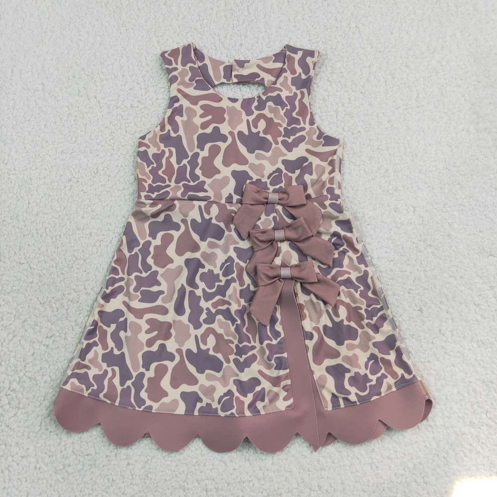 GSD4227 RTS Brown camo print active girl yoga scallop dress