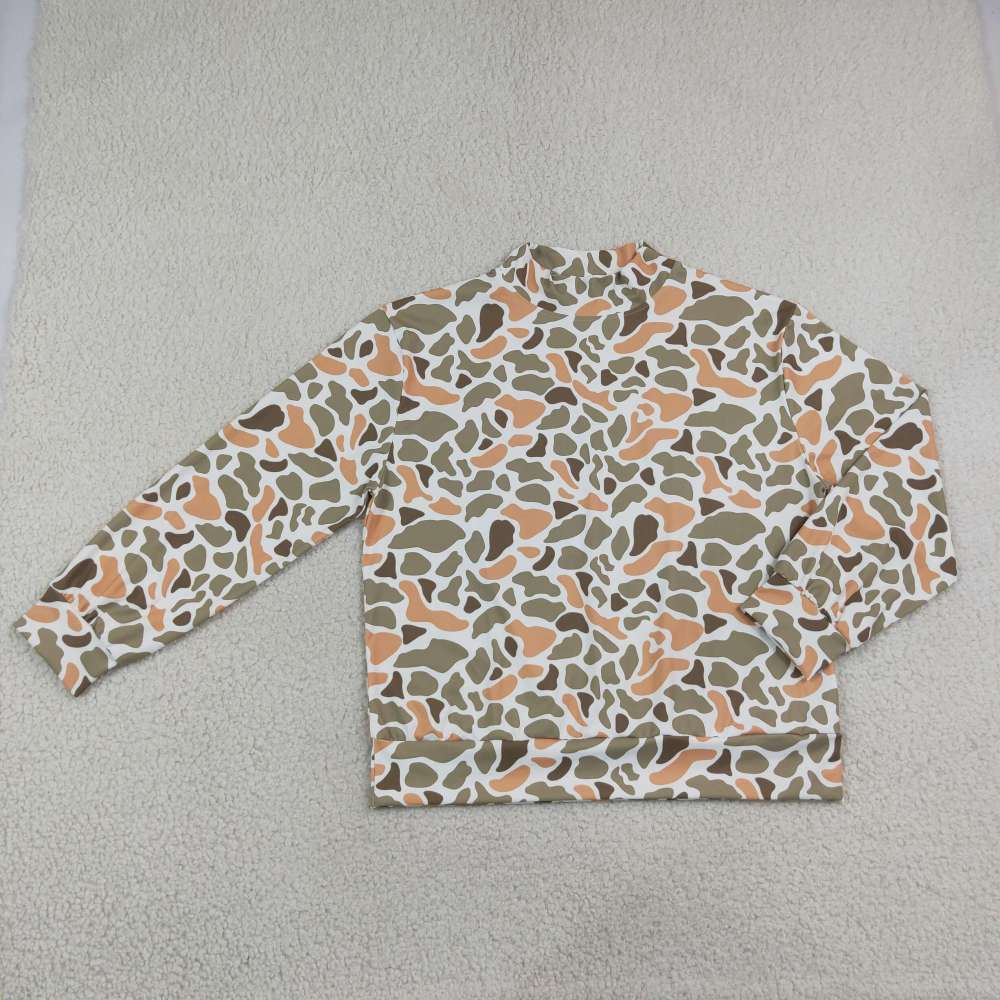 GT1819 Adult Women Fall Orange green camo long sleeve mock up yoga  pullover