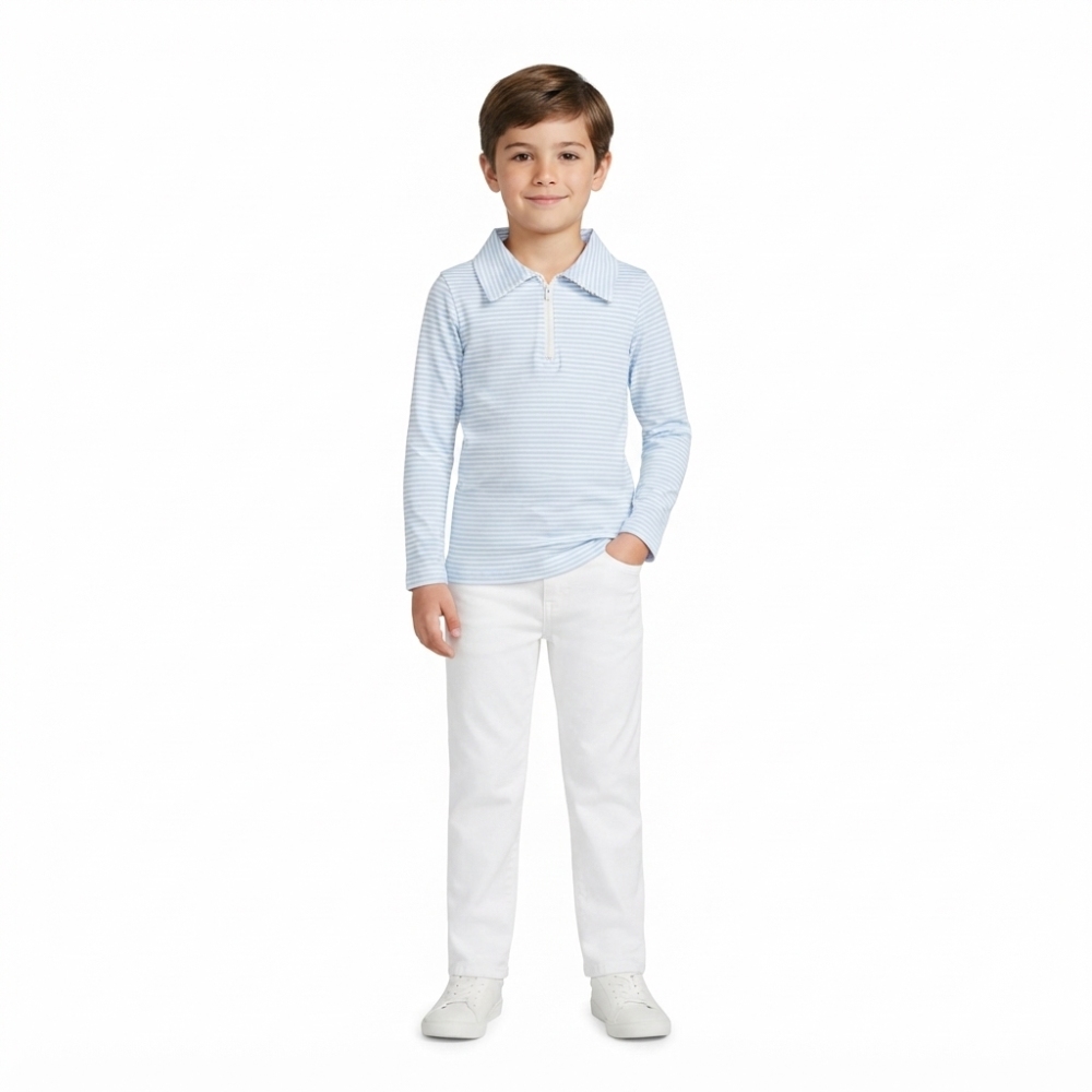 BT1878 RTS Blue stripe turkey embroidery long sleeve boy t-shirt