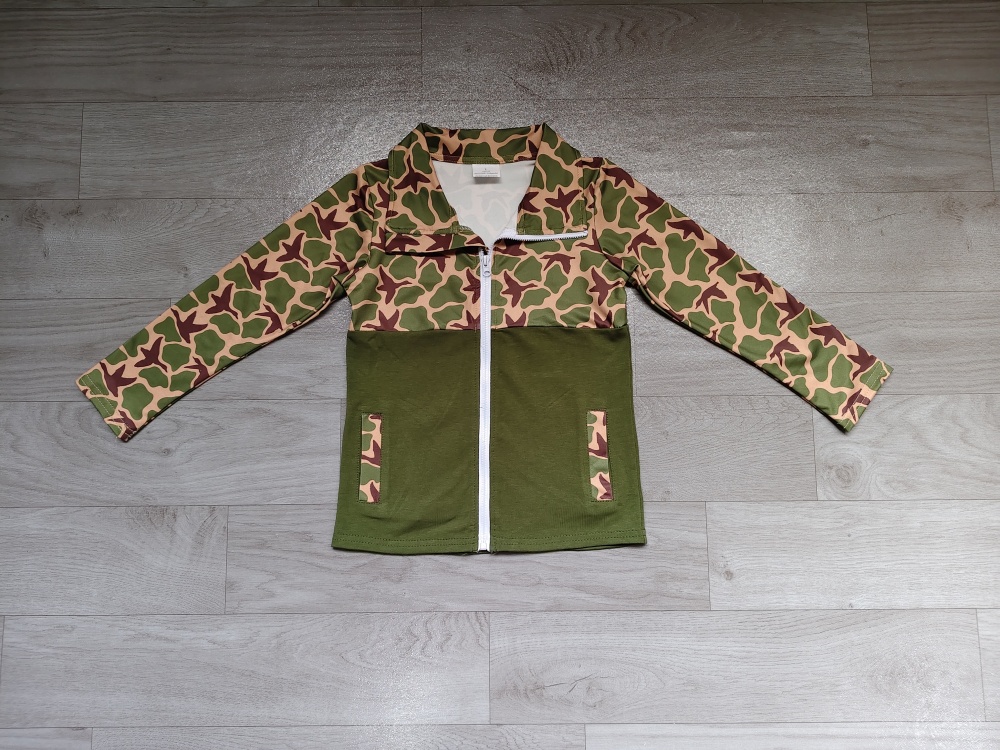Preorder BT1933 camo green duck print boy zipper coat