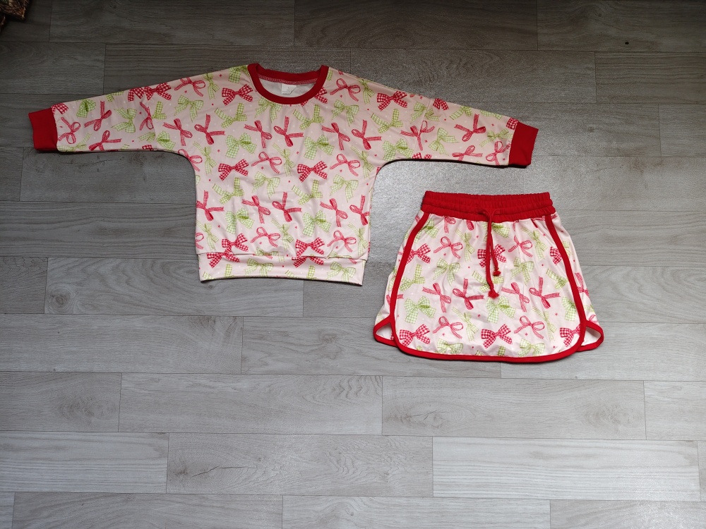 Preorder GLD1774 Red green bows Christmas girl skirt dress