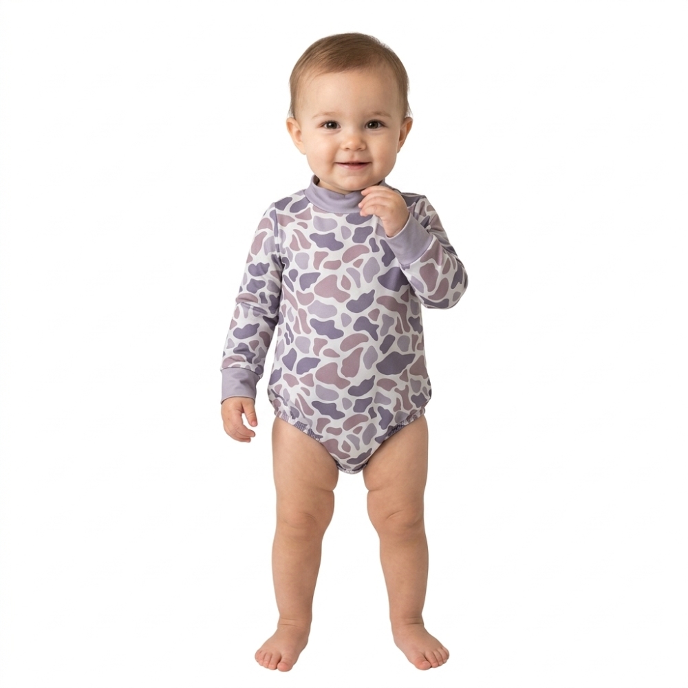 LR3260 Grey camo print  Long-Sleeved mock up romper
