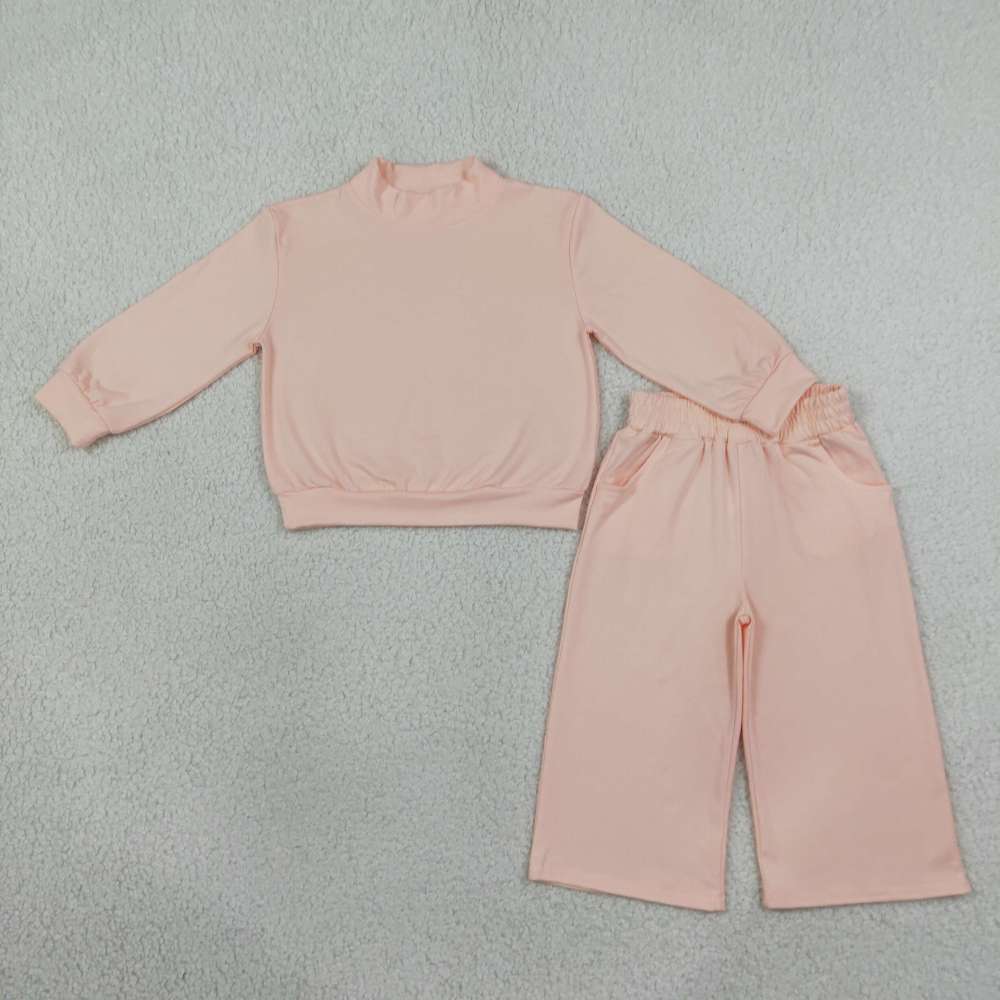 GLP3410 Pink solid  Print cotton long sleeve girl outfits
