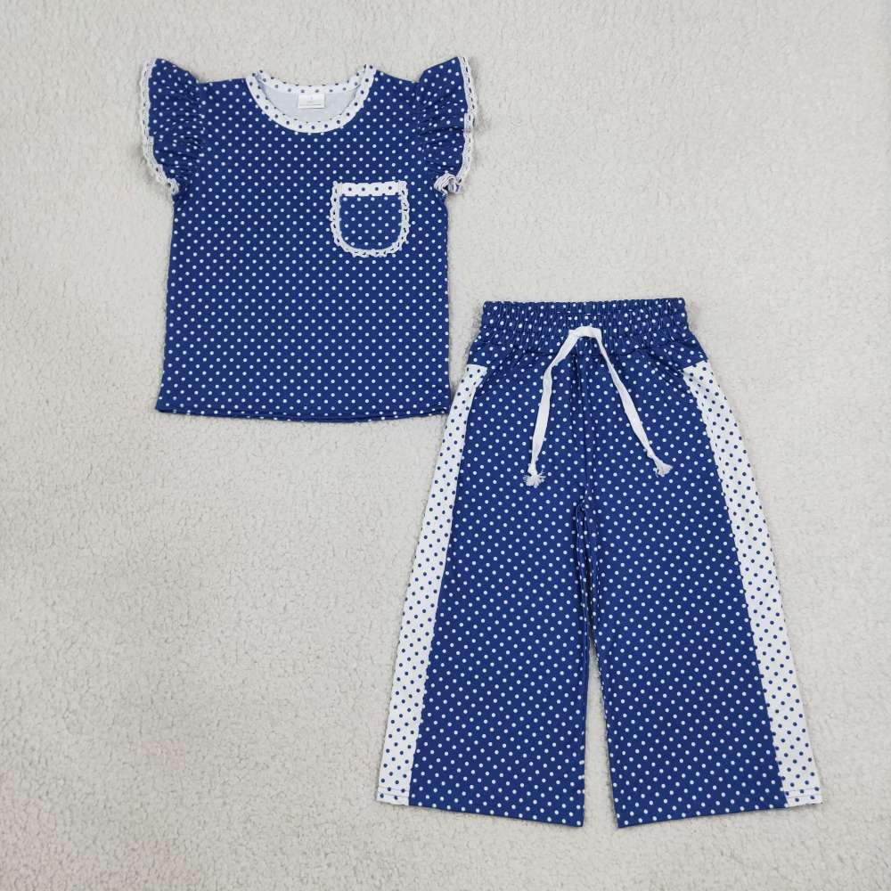 GSPO2372 white polka Print short sleeve girl outfits