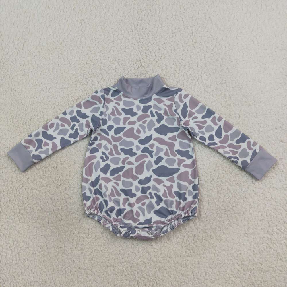 LR3260 Grey camo print  Long-Sleeved mock up romper