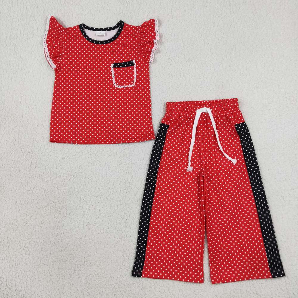 GSPO2370 Red polka Print short sleeve girl outfits