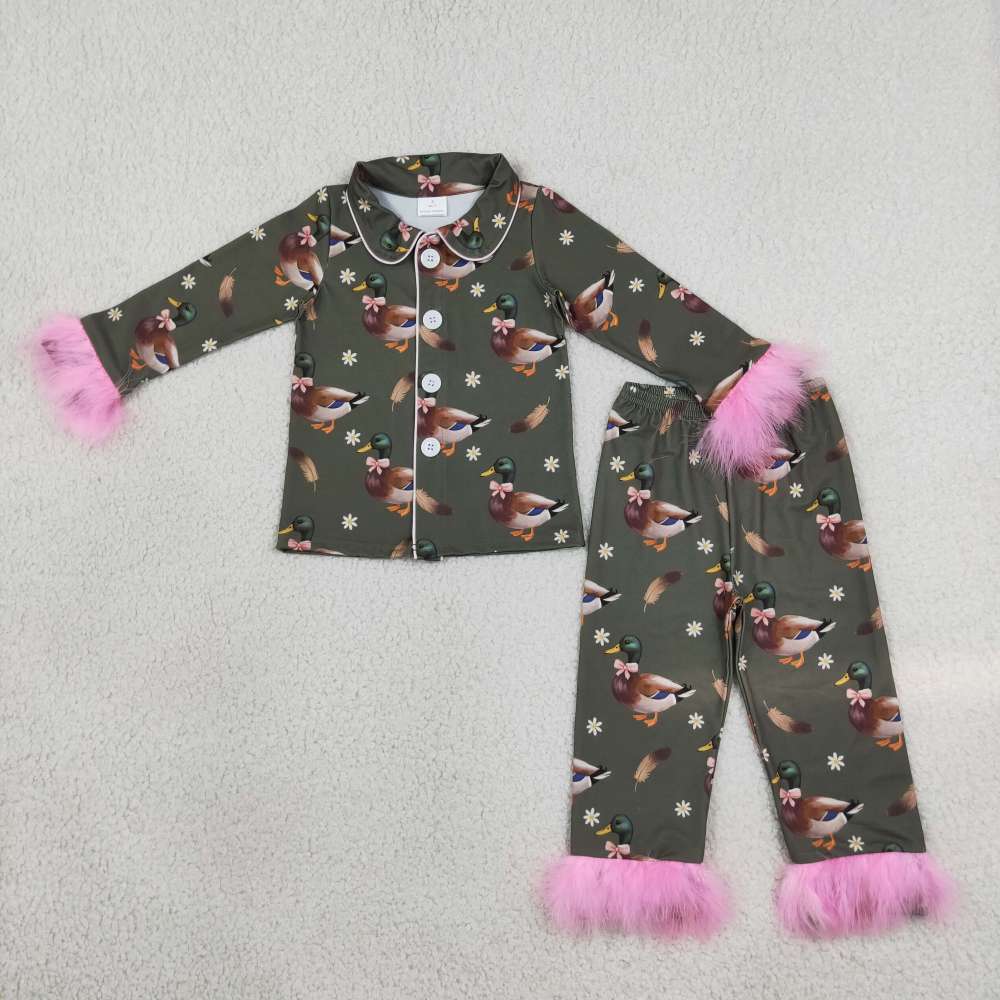 GLP3629 Green duck fur long Sleeve pajamas Set