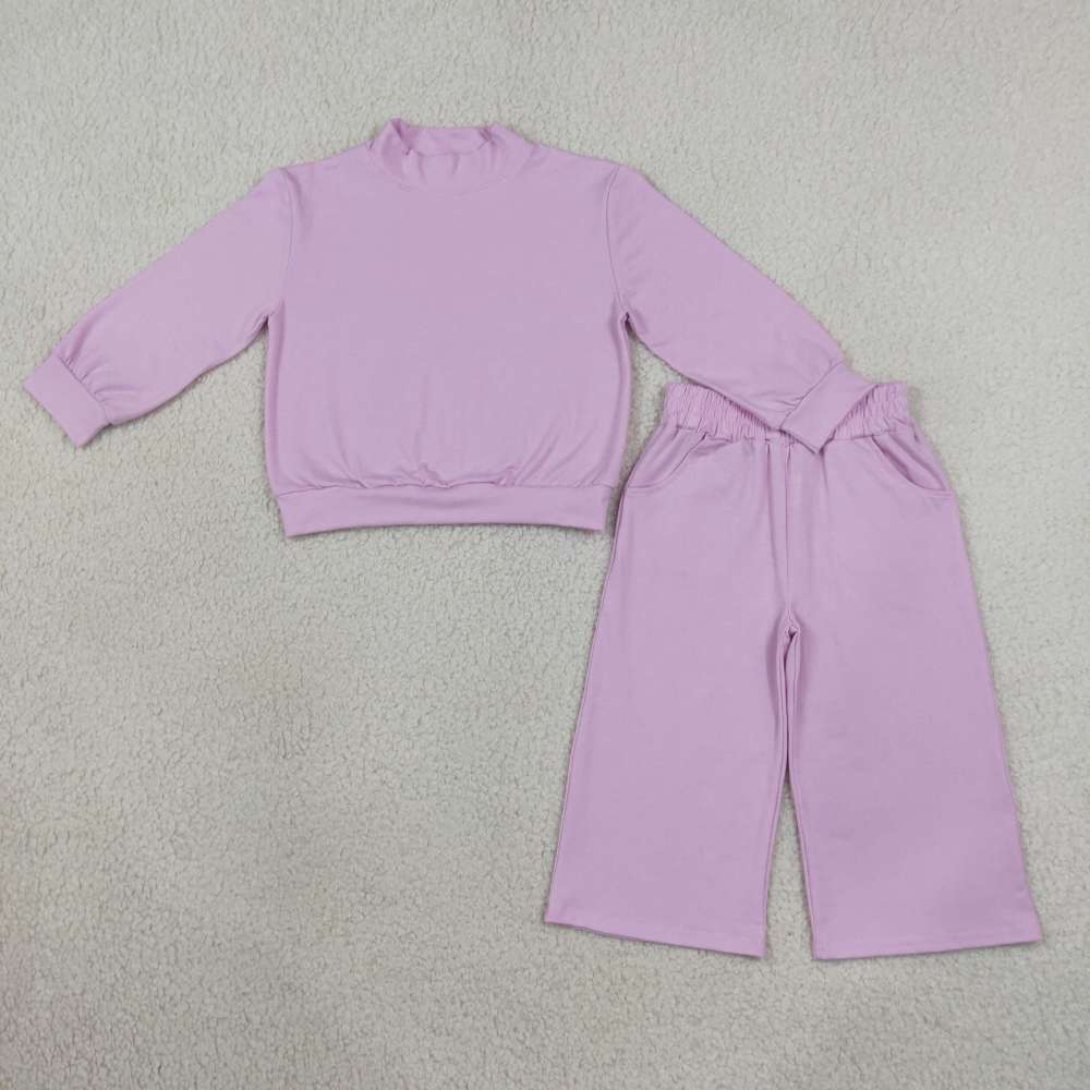 GLP3470 Purple solid  Print  cotton long sleeve girl outfits