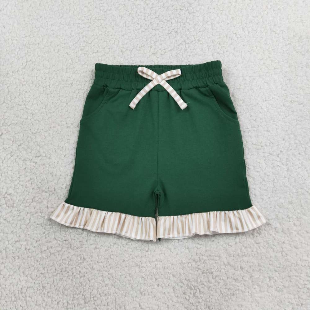 SS0998 Dark Green Solid stripe trim girl shorts