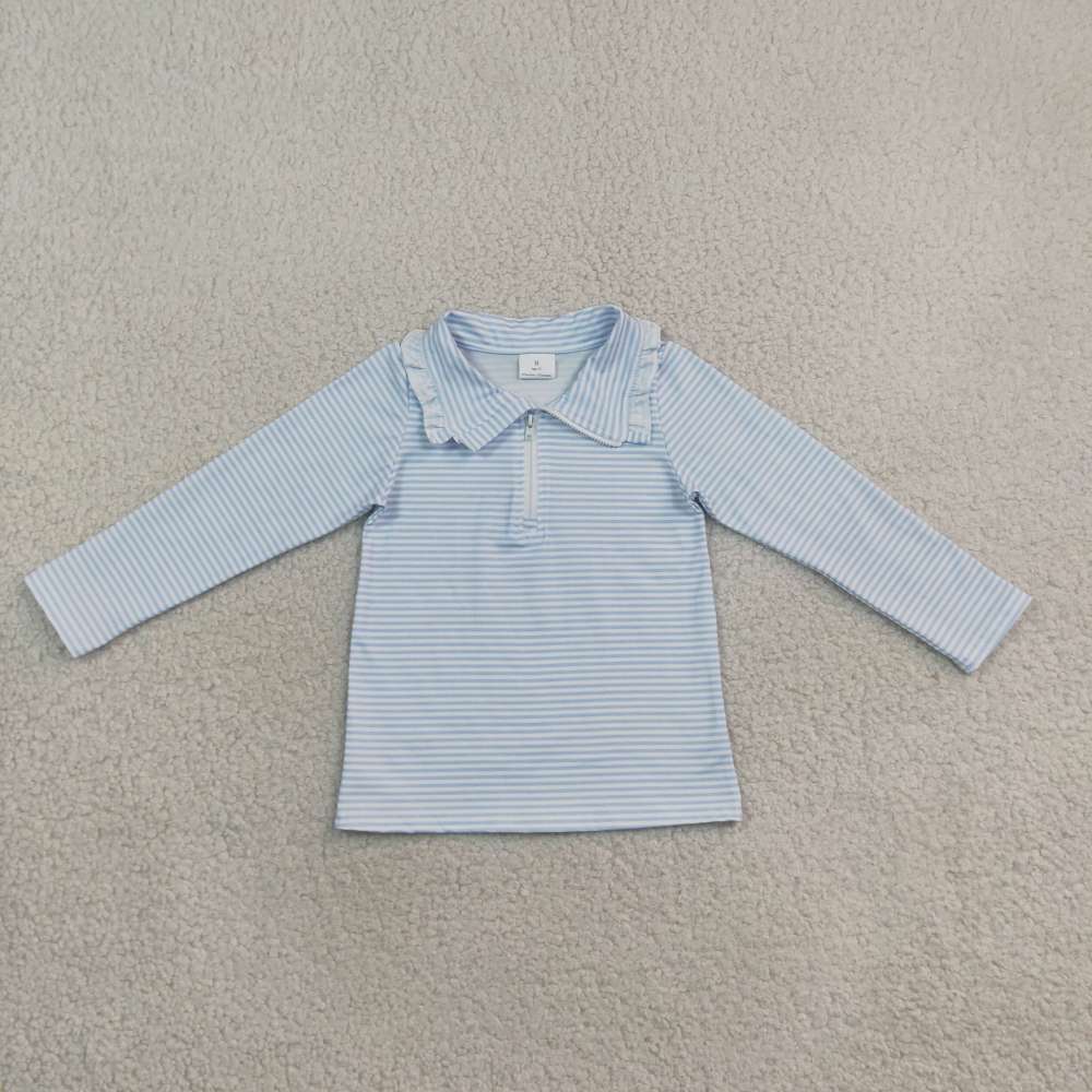 RTS GT1755 Blue stripe print long sleeve girl zipper pullover