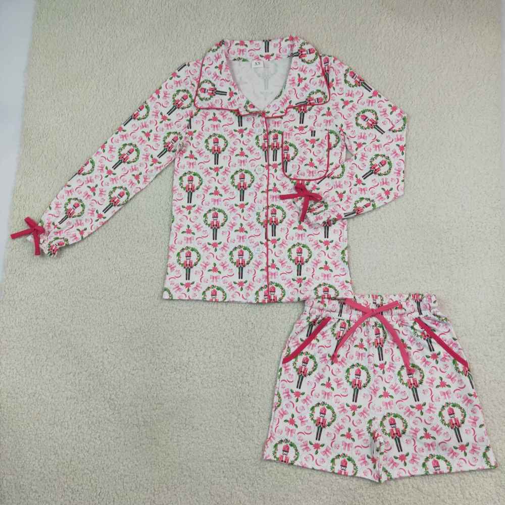GLS0117 ADULT WOMEN Pink Cartoon print long sleeve pajamas