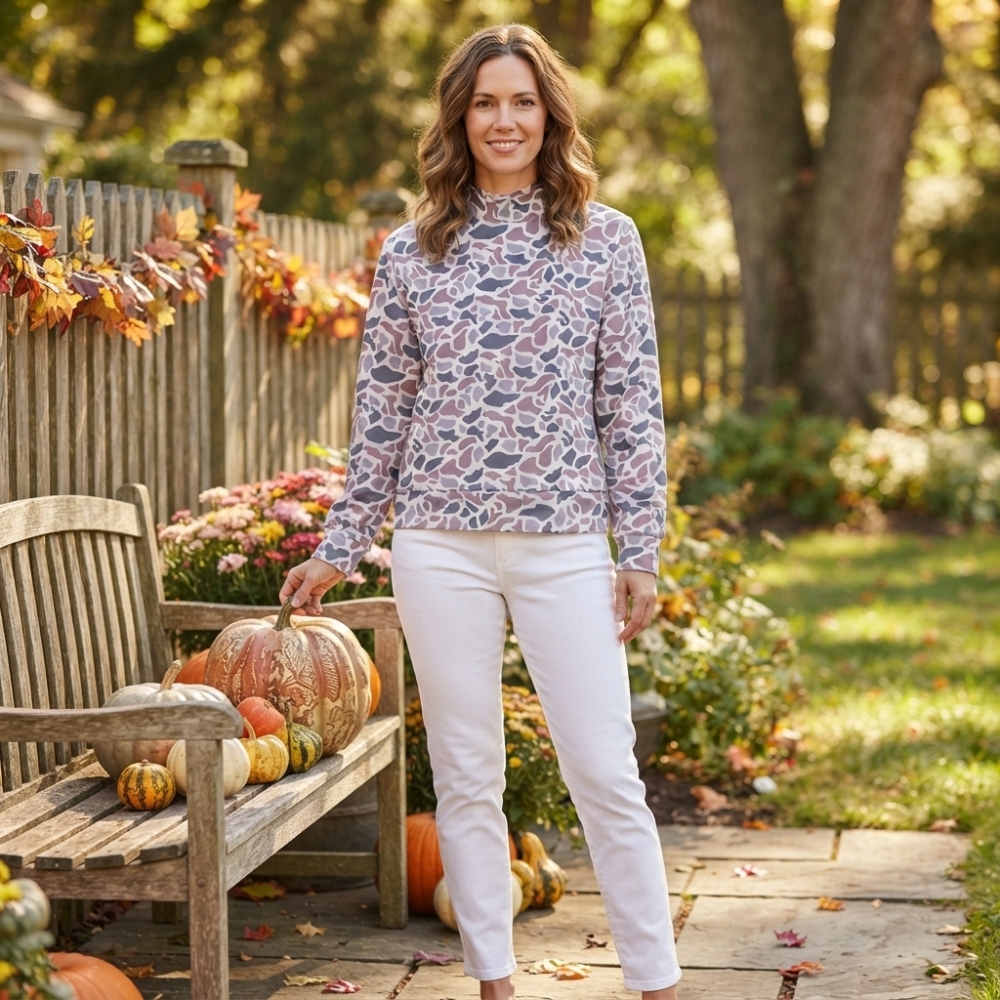 GT1816 Adult Women Fall Grey camo long sleeve mock up yoga  pullover