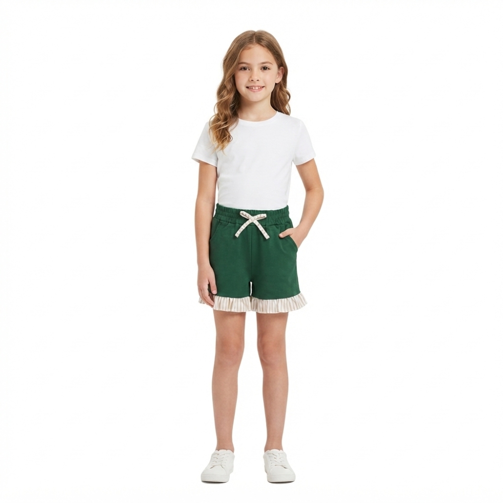 SS0998 Dark Green Solid stripe trim girl shorts