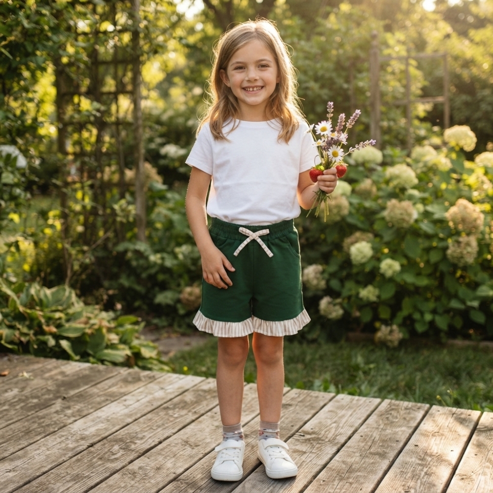 SS0998 Dark Green Solid stripe trim girl shorts