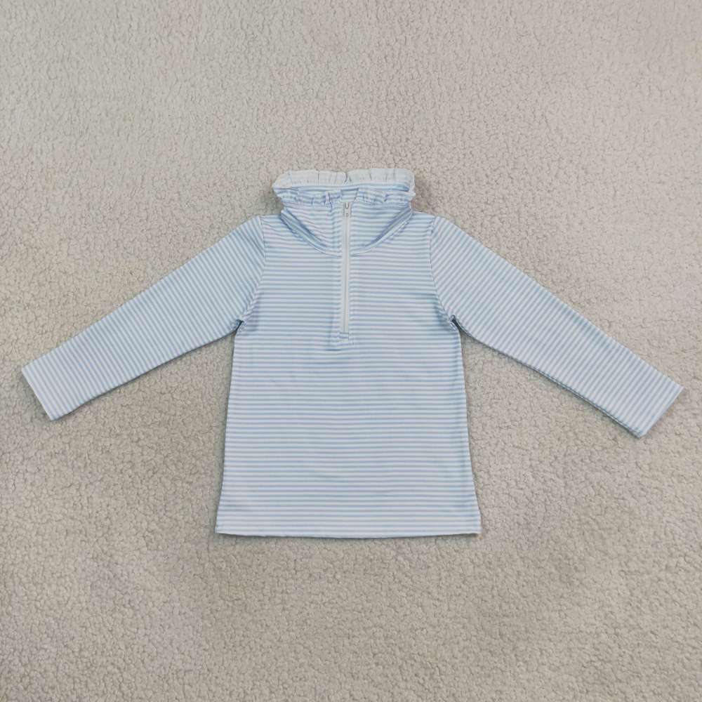 RTS GT1755 Blue stripe print long sleeve girl zipper pullover