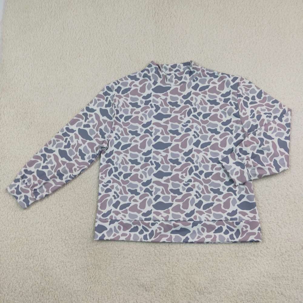 GT1816 Adult Women Fall Grey camo long sleeve mock up yoga  pullover