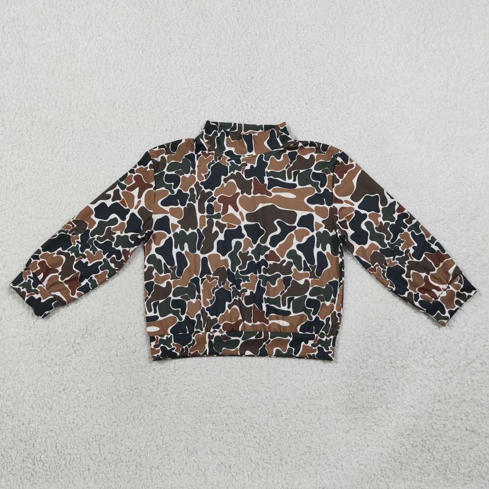 GT1812 Brown camo print girl long sleeve mock up yoga pullover
