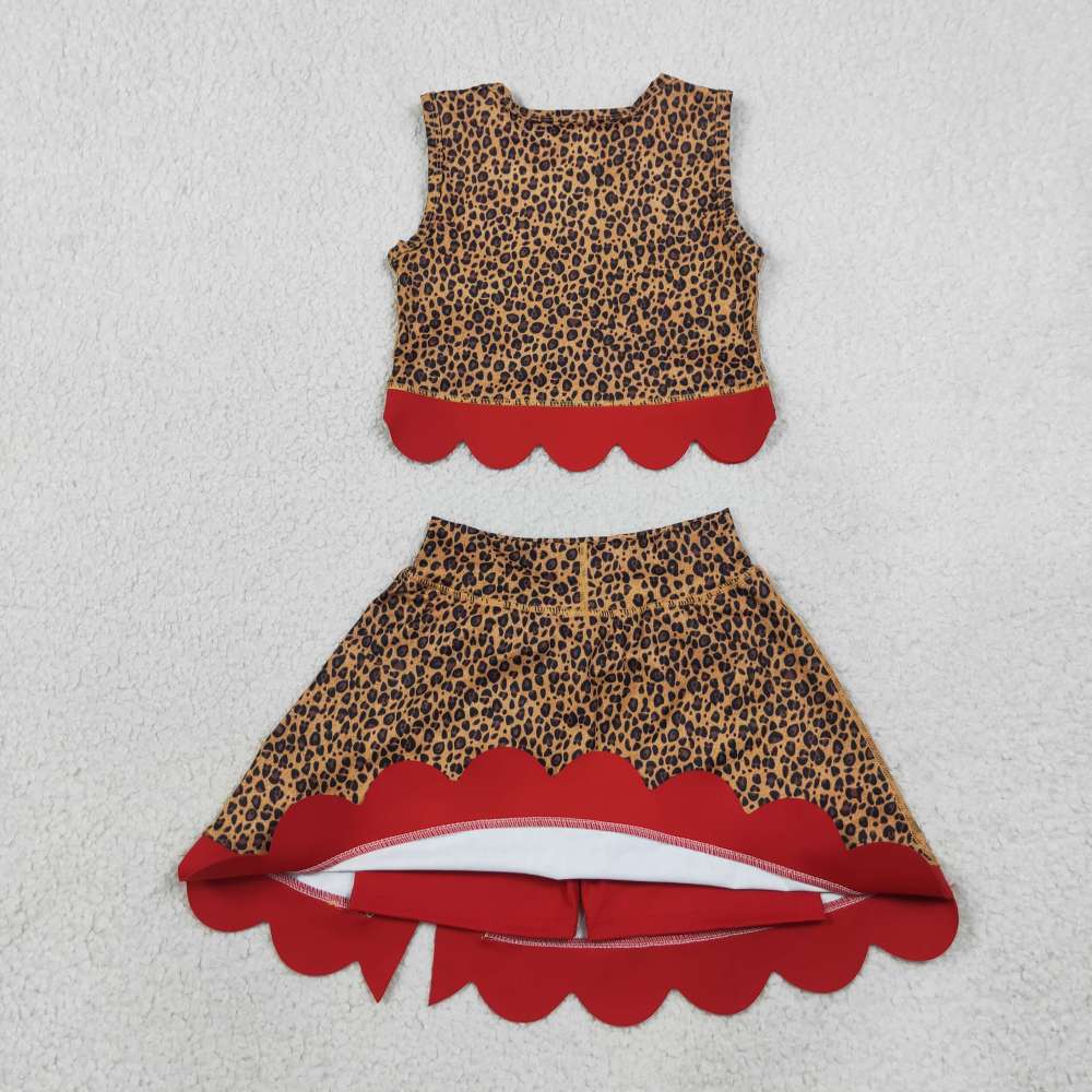 GSD4234 Leopard scallop print active girl yoga skirt dress