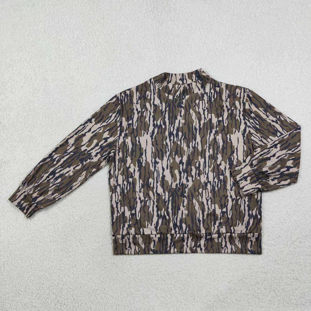 GT1815 OLlive camo print girl long sleeve mock up yoga pullover