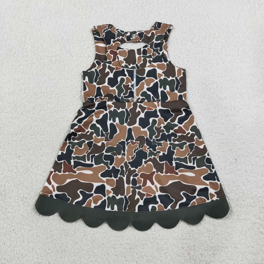 GSD4229 RTS Brown camo print active girl yoga scallop dress