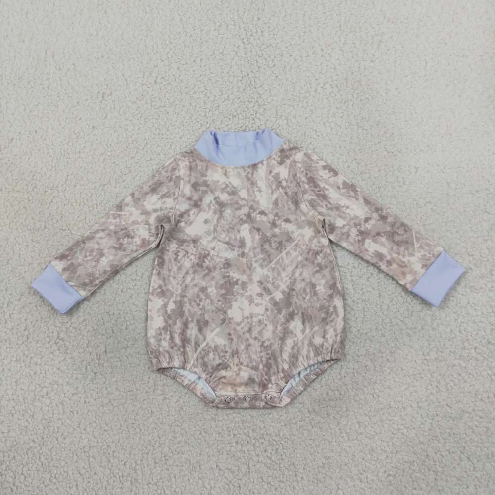 LR3307 Grey Leaves branch print  Long-Sleeved mock up romper