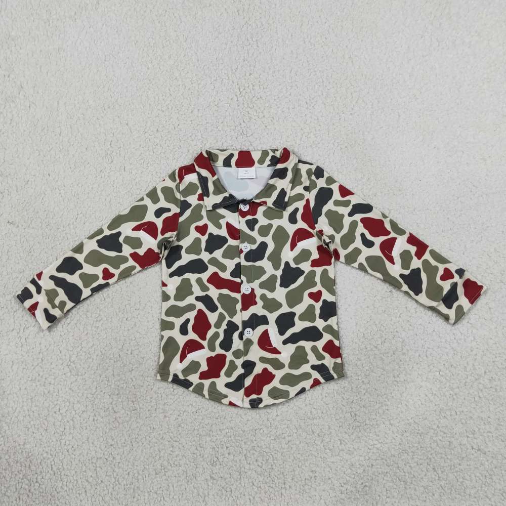 BT1875  RTS red green camo Print long sleeve boy t-shirt