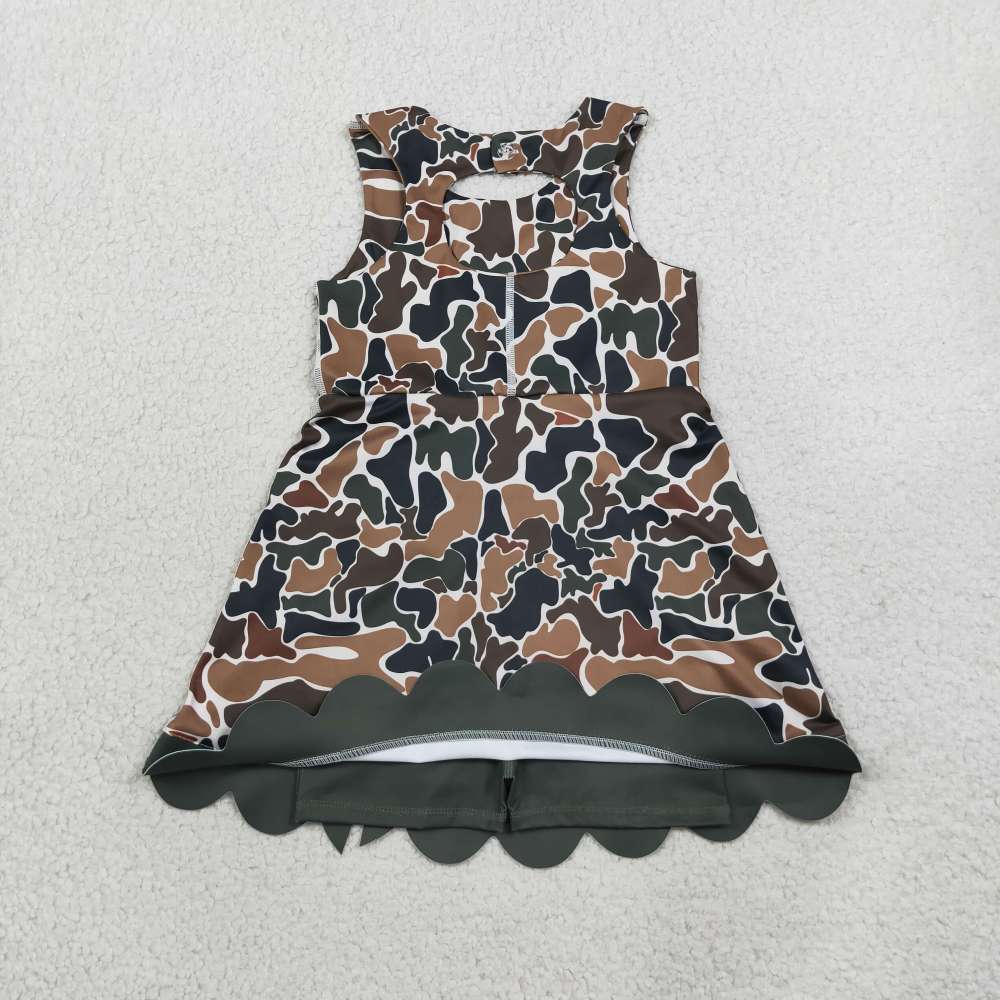 GSD4229 RTS Brown camo print active girl yoga scallop dress
