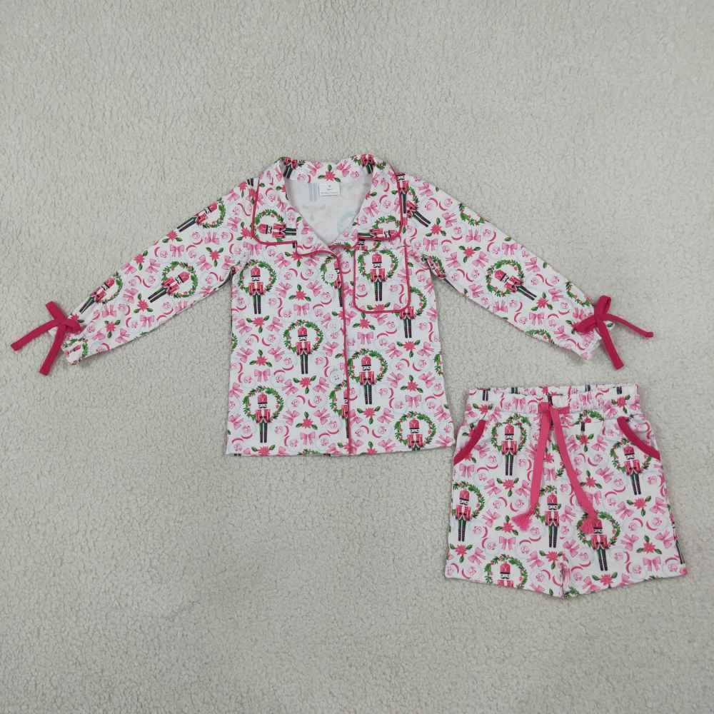 GLS0173  Christmas Pink Cartoon print  long Sleeve pajamas Set