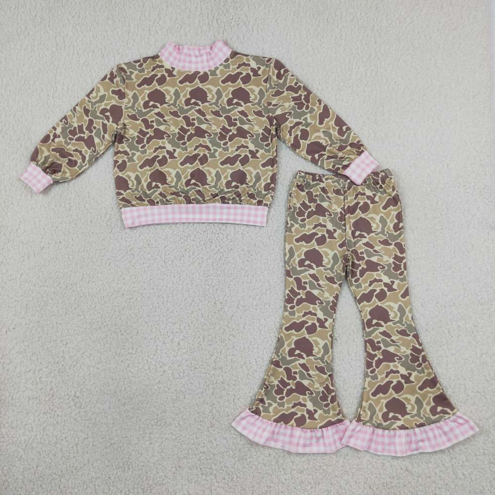GLP3735 Brown green camo  Print long sleeve girl pants