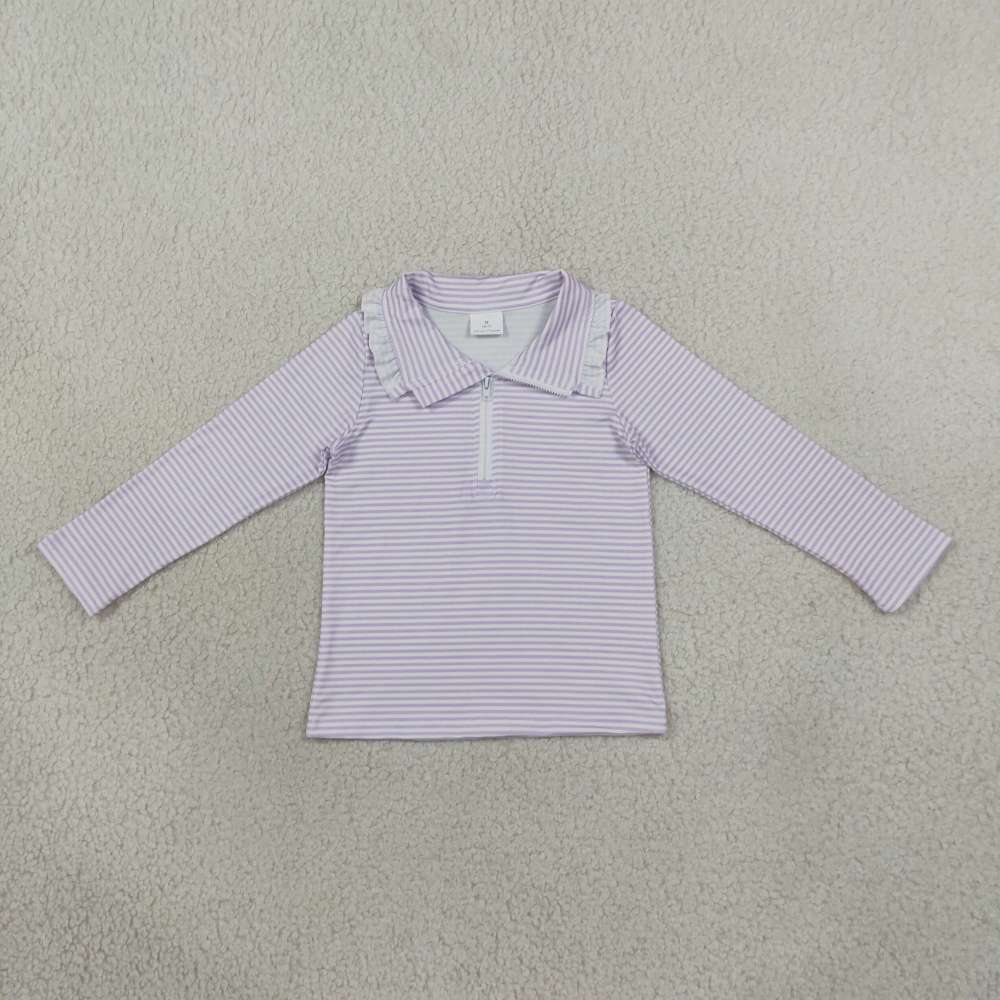 RTS GT1758 Purple stripe print long sleeve girl zipper pullover