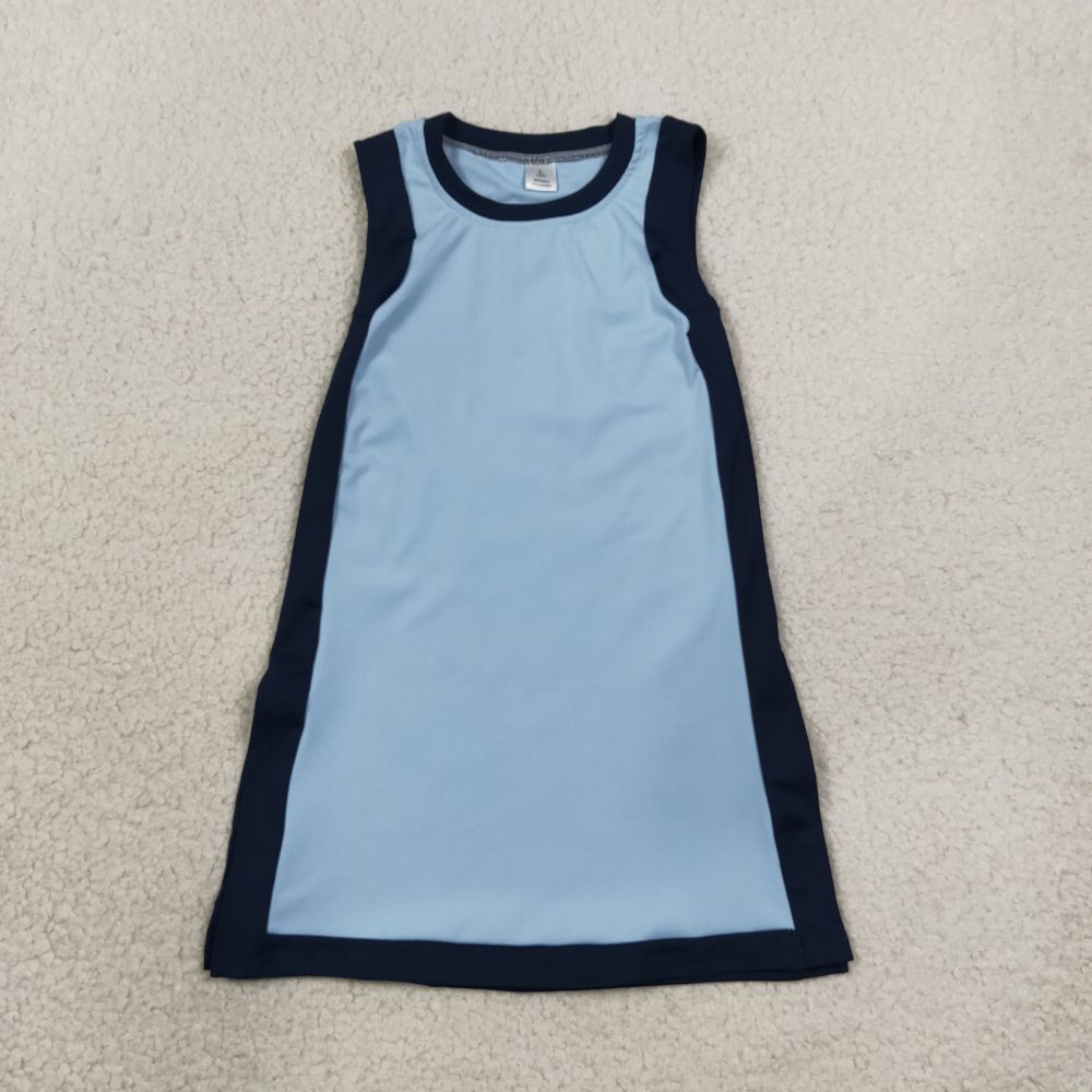 GSD4256  sky blue wirh navy print girl sleeveless yoga dress
