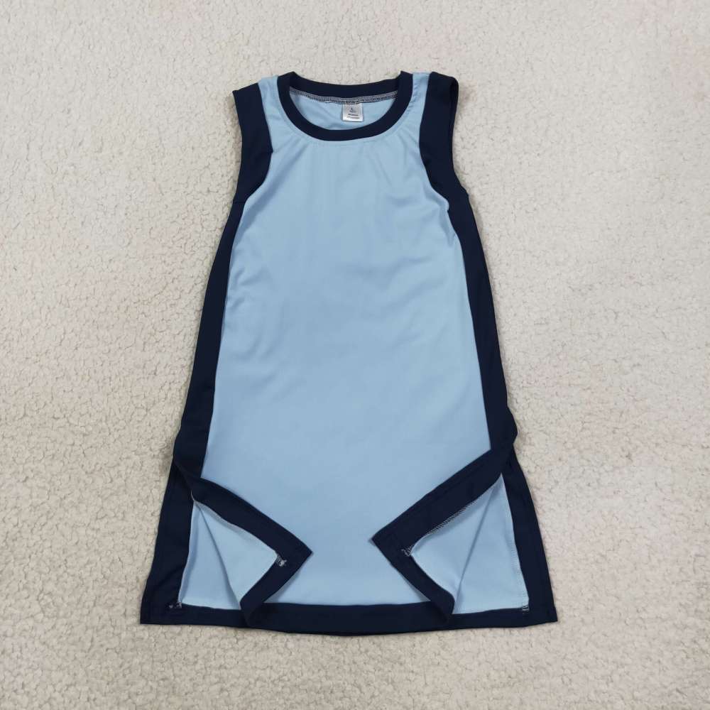 GSD4256  sky blue wirh navy print girl sleeveless yoga dress