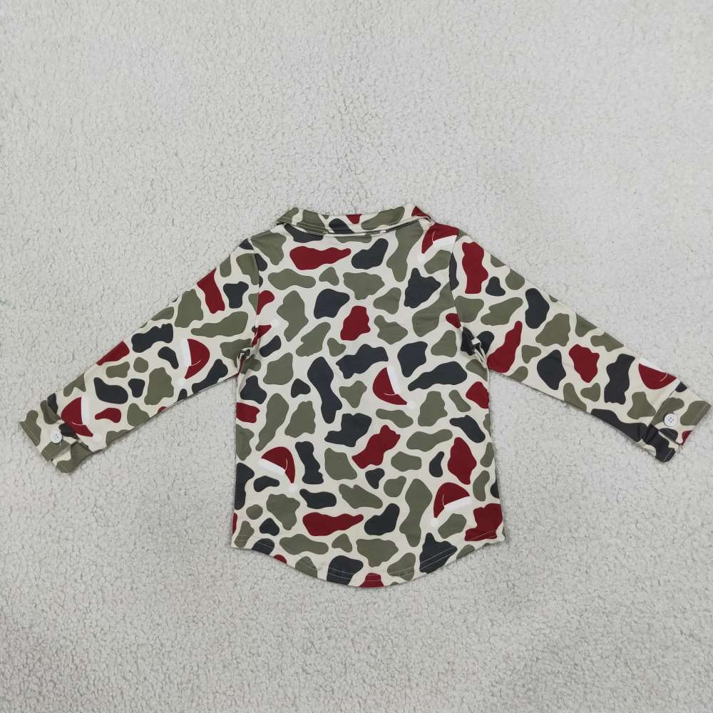 BT1875  RTS red green camo Print long sleeve boy t-shirt