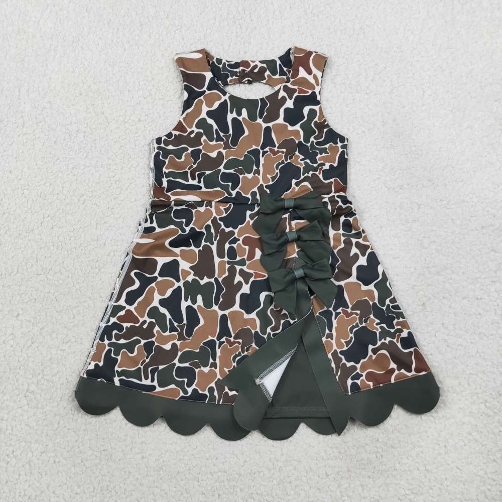 GSD4229 RTS Brown camo print active girl yoga scallop dress