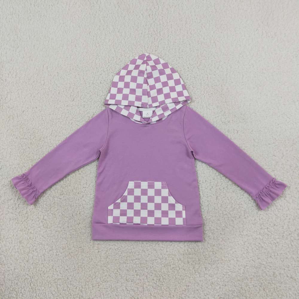 GT1852 Purple plaid print girl long sleeve hoodie pullover