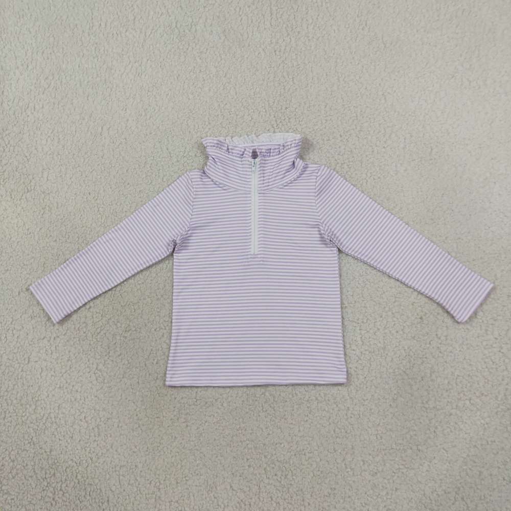 RTS GT1758 Purple stripe print long sleeve girl zipper pullover