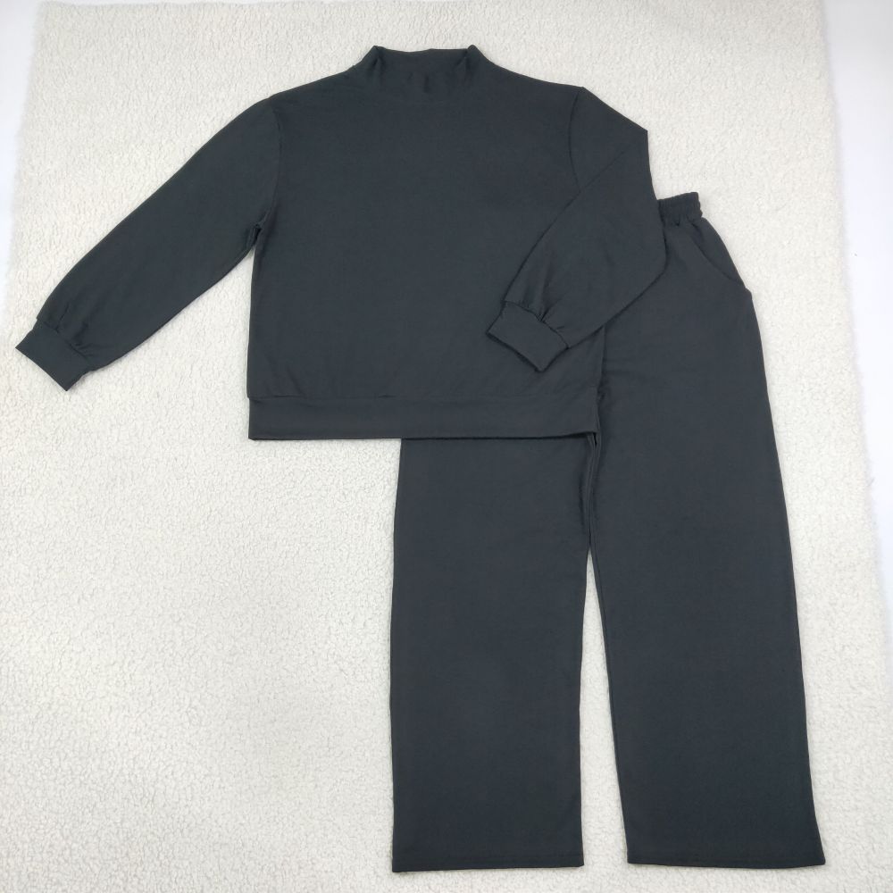 GLP3416 ADULT WOMEN black solid  print long sleeve mockup outfits