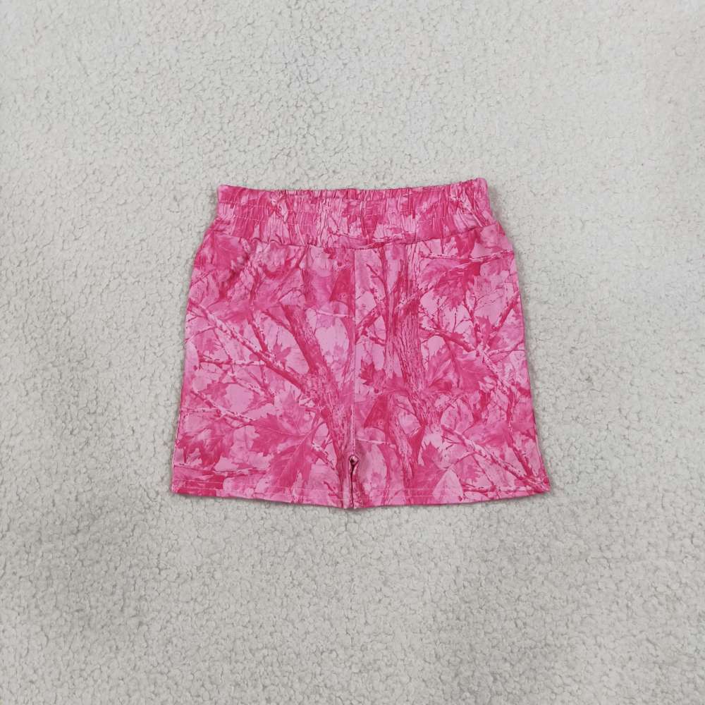 SS0993 Pink leaves branch  girl shorts
