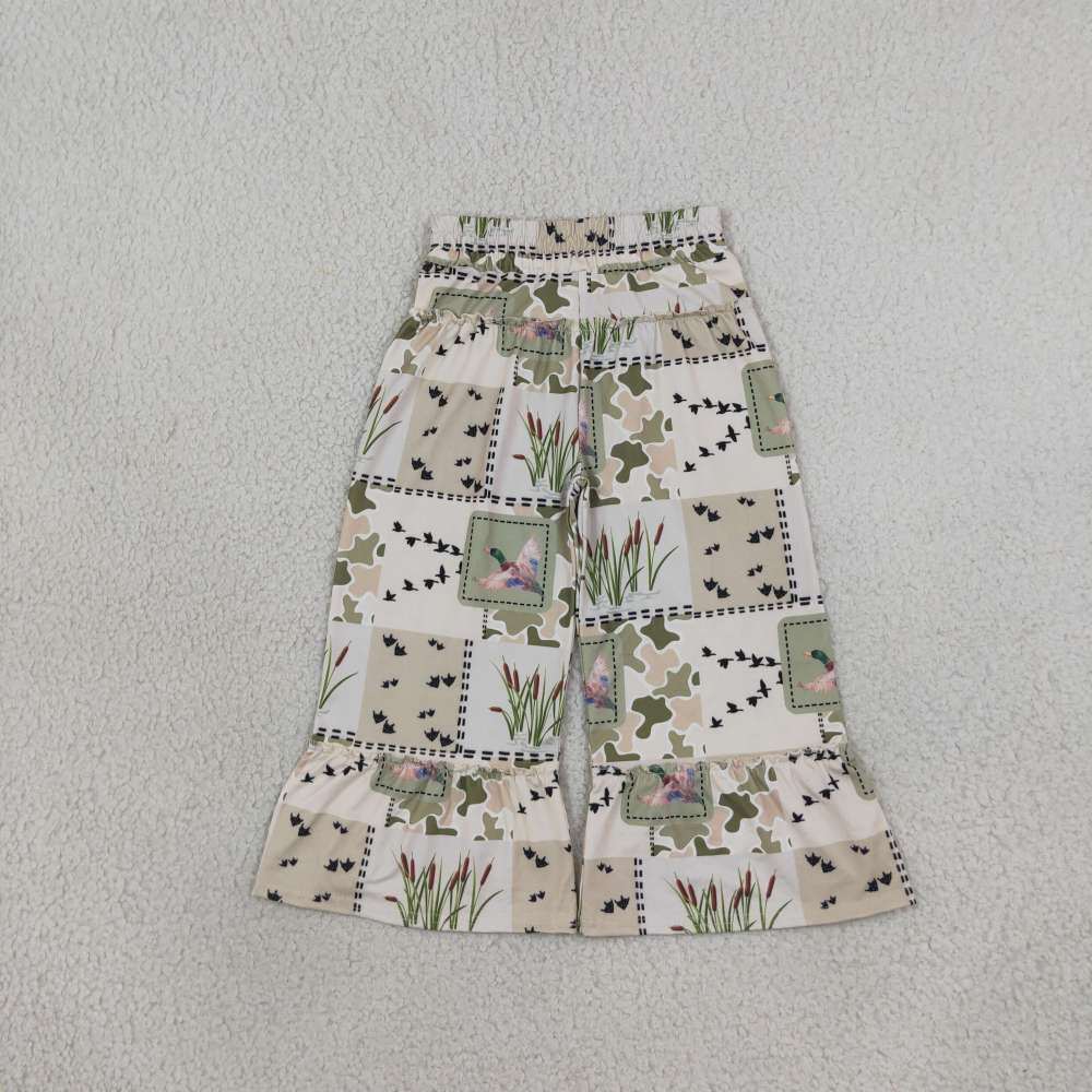 P1067 girl green duck camo long pants