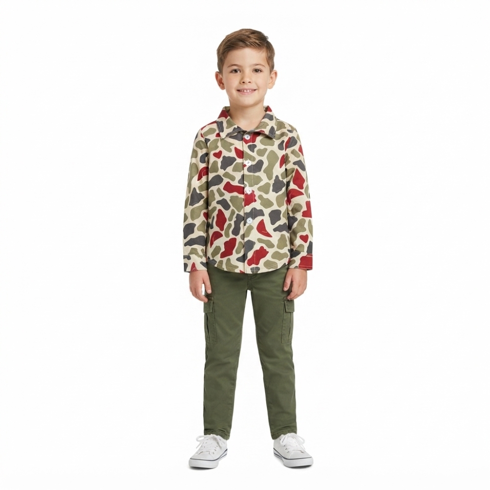 BT1875  RTS red green camo Print long sleeve boy t-shirt