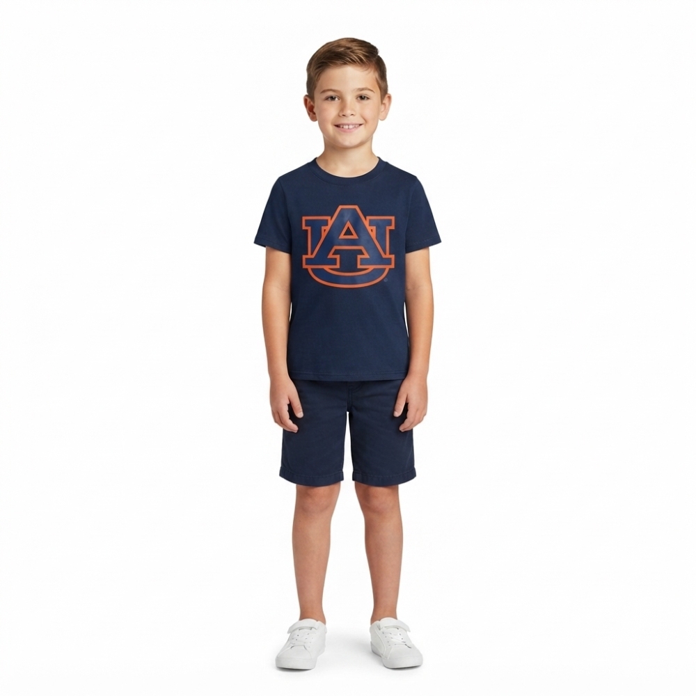 BT1880 RTS navy auburn Team vinyl print short sleeve boy t-shirt
