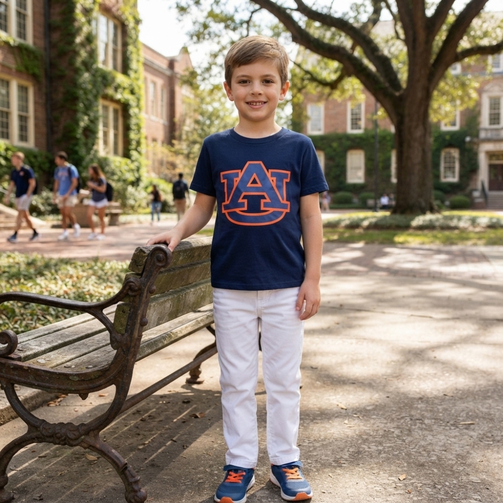 BT1880 RTS navy auburn Team vinyl print short sleeve boy t-shirt