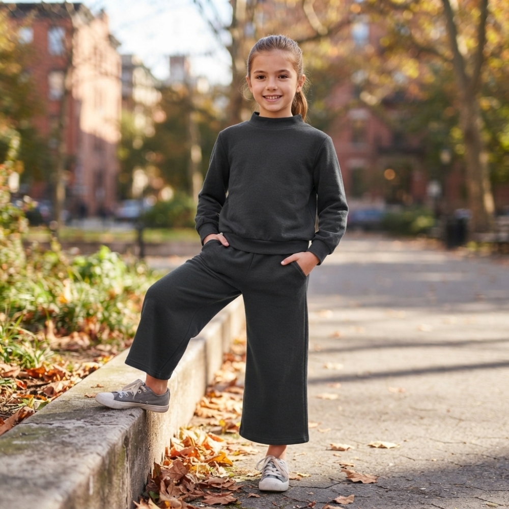 GLD3411 black solid Print long sleeve girl fall outfits