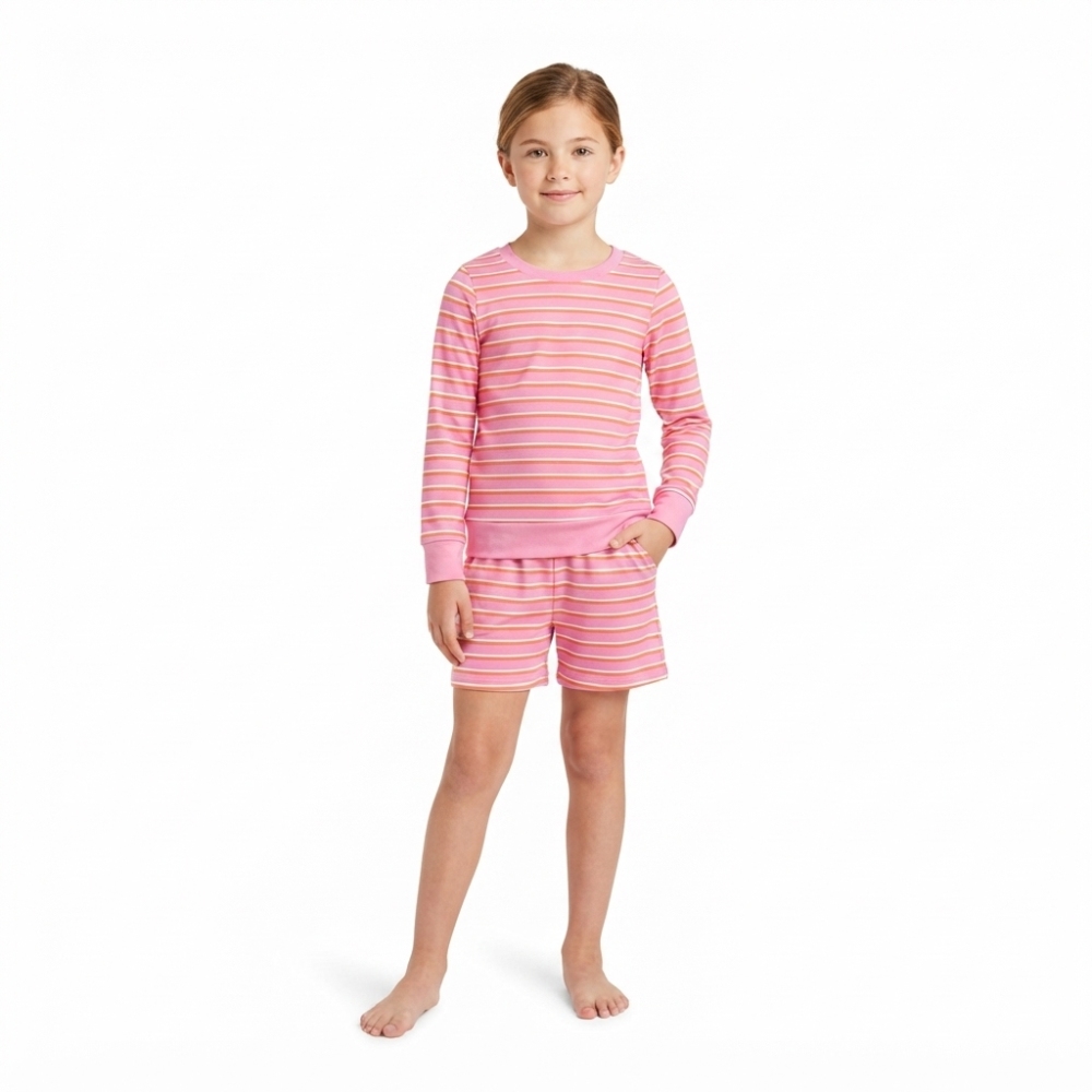 GLS0126 Pink stripe  Print long sleeve girl shorts outfits