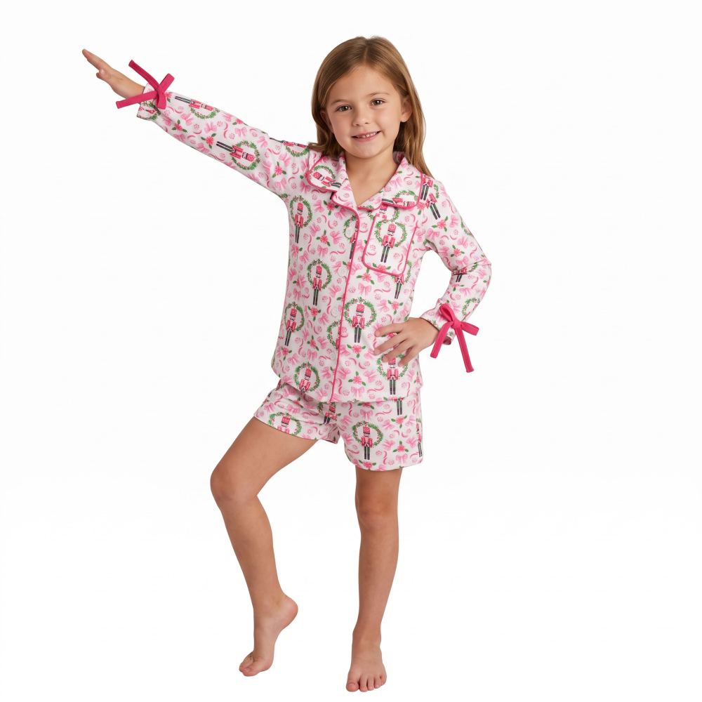 GLS0173  Christmas Pink Cartoon print  long Sleeve pajamas Set