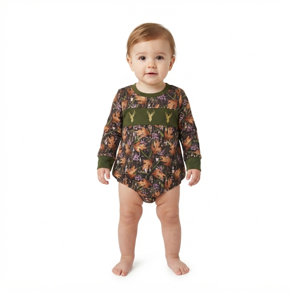 LR2729 fall leaves dwwe embroidery print Long-Sleeved romper