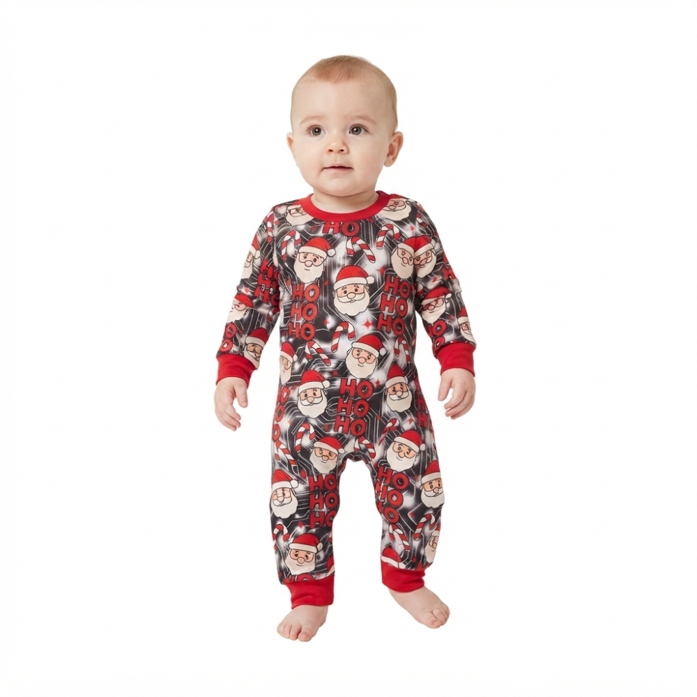 LR3162 red Christmas santa hoho print Long-Sleeved zipper romper